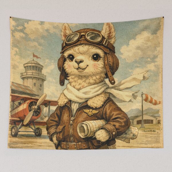 Item preview, Adventurous pilot llama with retro airplane design designed and sold by Mauswohn.