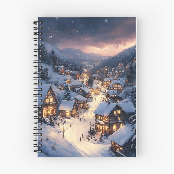 Artikelvorschau, Illustration eines gemütlichen Alpendorfs bei Wintersonnenuntergang entworfen und verkauft von SyberGen.