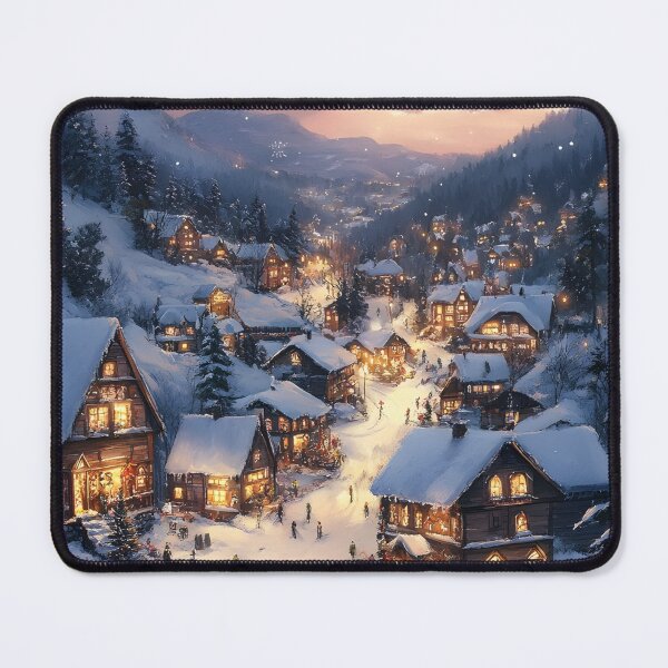 Item preview, Cozy Alpine Village Winter Sunset Illustration designed and sold by SyberGen.