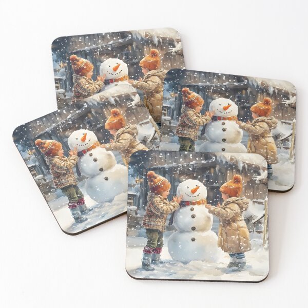 Item preview, Watercolor Illustration of Children Building a Snowman designed and sold by SyberGen.