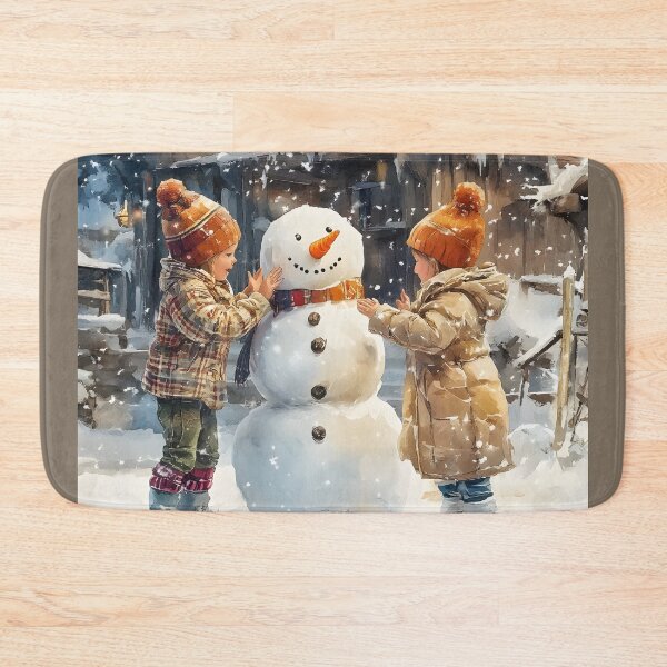 Item preview, Watercolor Illustration of Children Building a Snowman designed and sold by SyberGen.