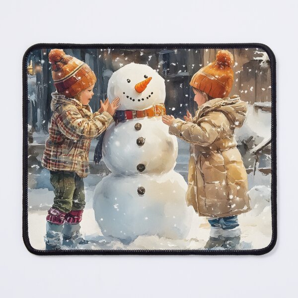Item preview, Watercolor Illustration of Children Building a Snowman designed and sold by SyberGen.