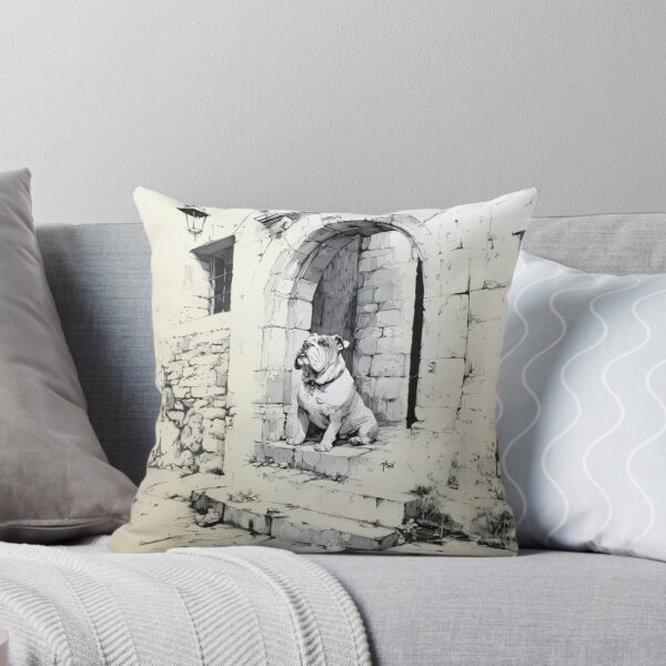 Item preview, A dignified Bulldog sitting by an old stone doorway, Dogs in Motion designed and sold by CDC40.