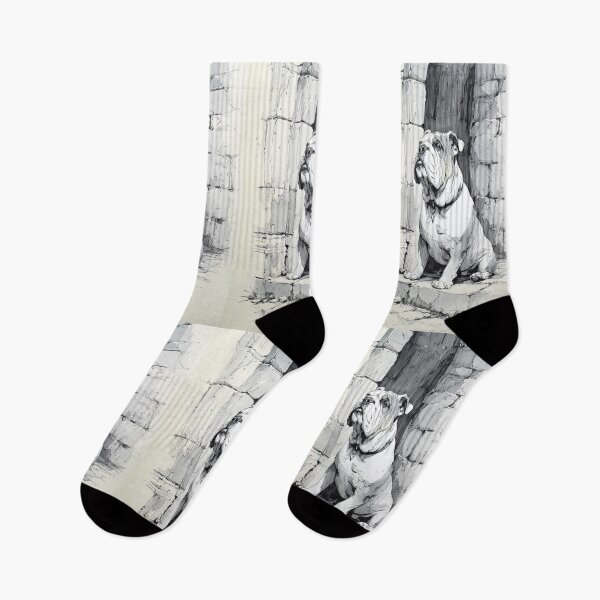 Item preview, A dignified Bulldog sitting by an old stone doorway, Dogs in Motion designed and sold by CDC40.