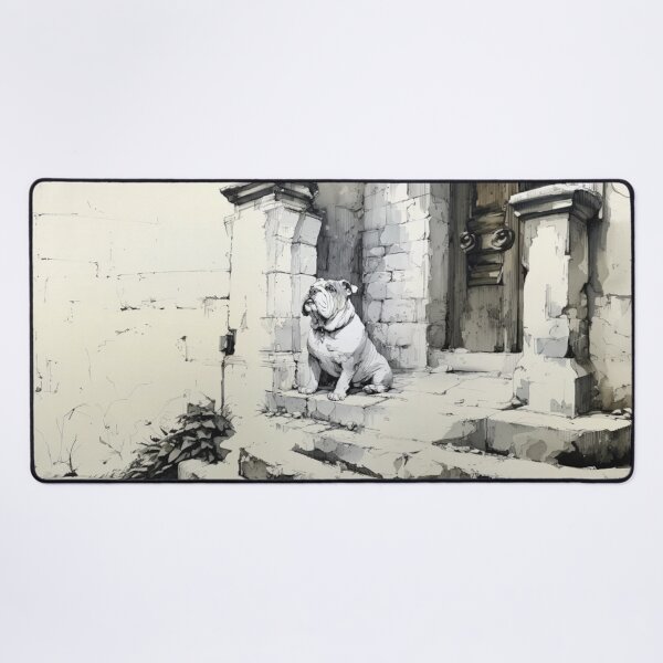 Item preview, A dignified Bulldog sitting by an old stone doorway, Dogs in Motion designed and sold by CDC40.