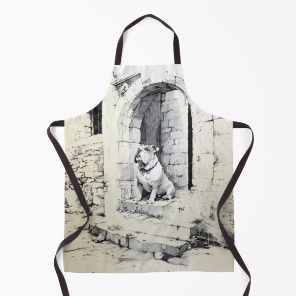 Item preview, A dignified Bulldog sitting by an old stone doorway, Dogs in Motion designed and sold by CDC40.