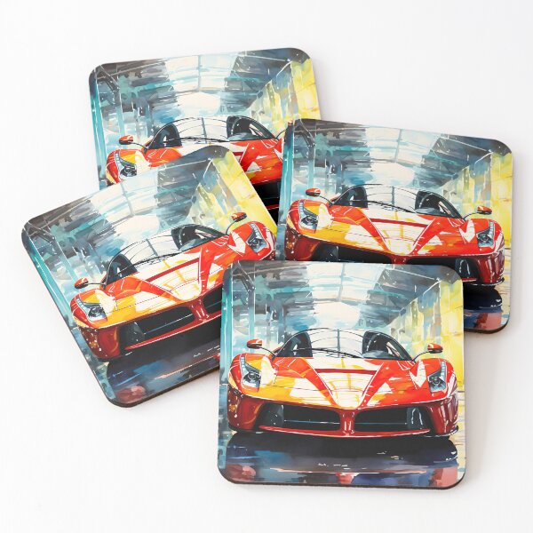 Item preview, Striking Red Supercar Parked In Modern Glass Tunnel Garage designed and sold by RevUpDesign.