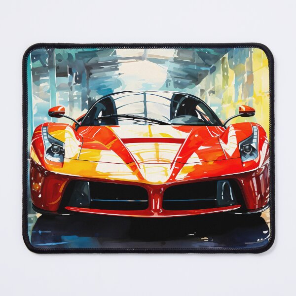 Item preview, Striking Red Supercar Parked In Modern Glass Tunnel Garage designed and sold by RevUpDesign.