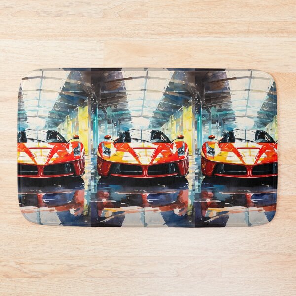 Item preview, Striking Red Supercar Parked In Modern Glass Tunnel Garage designed and sold by RevUpDesign.