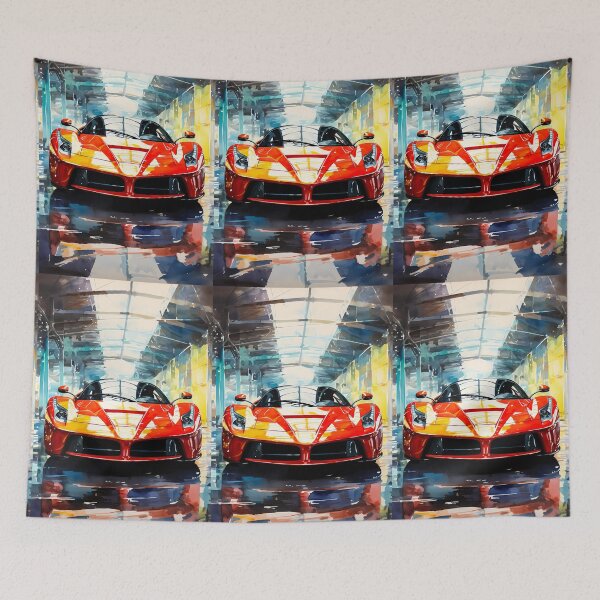 Item preview, Striking Red Supercar Parked In Modern Glass Tunnel Garage designed and sold by RevUpDesign.