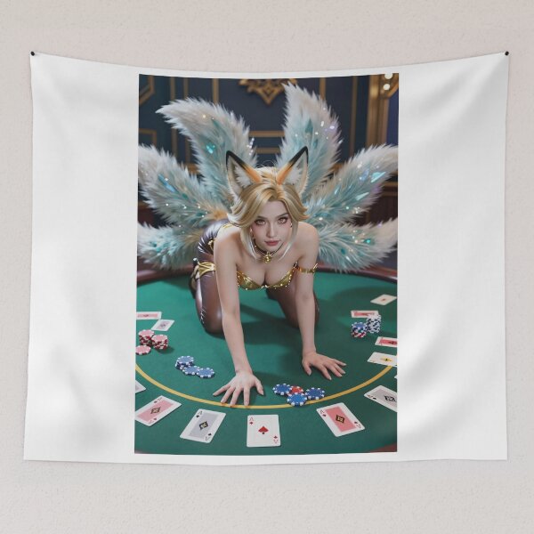 Item preview, Fox woman in gold top brown pants at poker table designed and sold by CathryneDelamort.