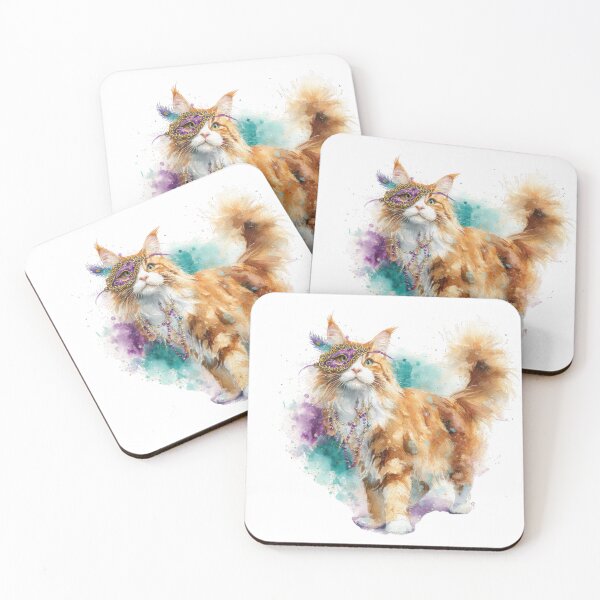 Item preview, Mardi Gras Masquerade Cat with Beads – Watercolor Carnival Kitty designed and sold by VikArt7.