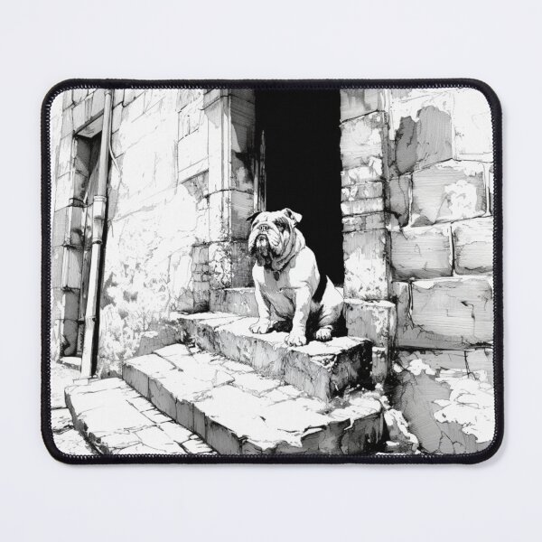 Item preview, A dignified Bulldog sitting by an old stone doorway, Dogs in Motion designed and sold by CDC40.