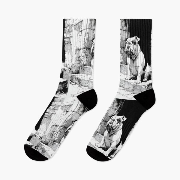 Item preview, A dignified Bulldog sitting by an old stone doorway, Dogs in Motion designed and sold by CDC40.