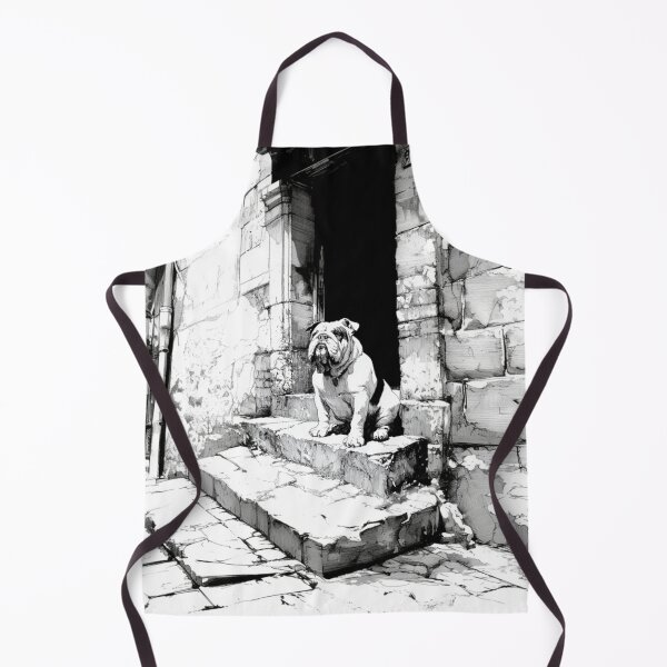 Item preview, A dignified Bulldog sitting by an old stone doorway, Dogs in Motion designed and sold by CDC40.