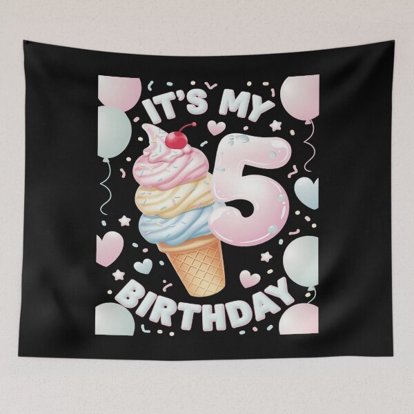 Item preview, Kids 5th Birthday Girl 5 Years, Ice Cream, Number 5 3  designed and sold by CombatTask.