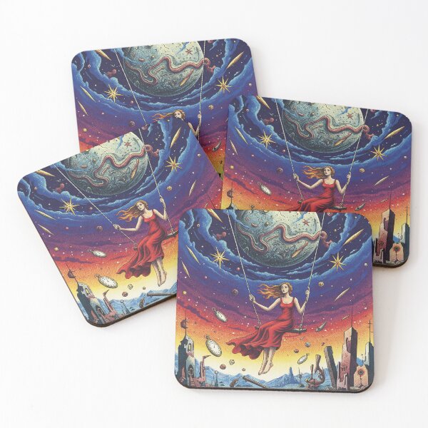 Item preview, Time is not real. Woman swings with surreal landscape designed and sold by Natart1004.