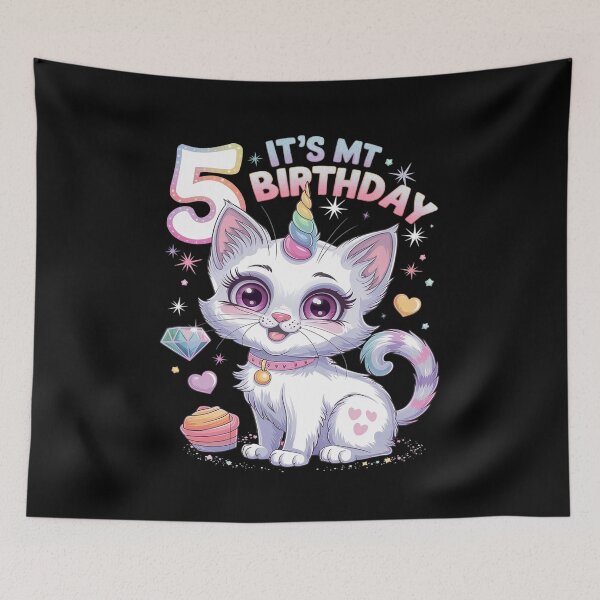 Item preview, Kids Birthday girl 5 years old, cat, unicorn, 5th birthday  designed and sold by CombatTask.