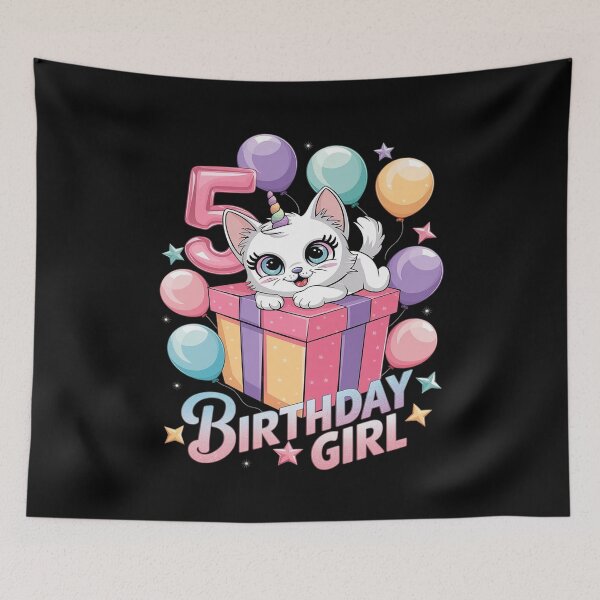 Item preview, Kids Birthday girl 5 years old, cat, unicorn, 5th birthday1  designed and sold by AquaKiev.