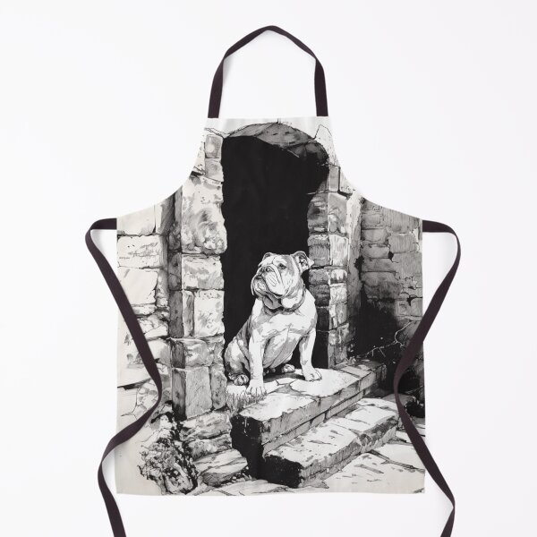 Item preview, A dignified Bulldog sitting by an old stone doorway, Dogs in Motion designed and sold by CDC40.