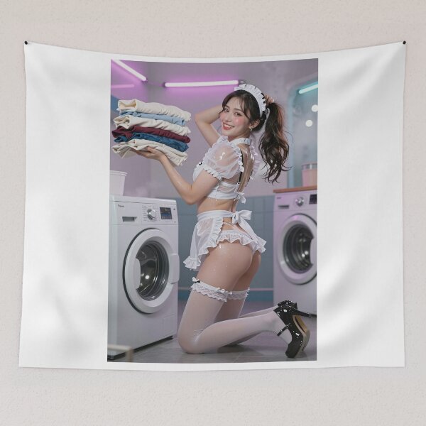 Item preview, Smiling maid with laundry balance in room designed and sold by CathryneDelamort.