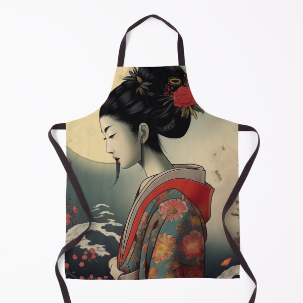 Item preview, Japanese Geisha in Kimono with Red Roses and Moon designed and sold by SyberGen.