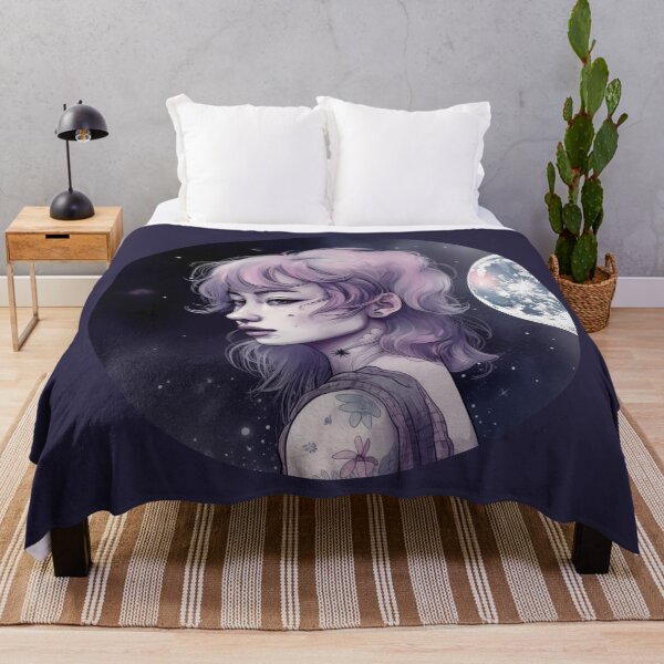 Item preview, Purple Hair Aesthetic Girl with Full Moon designed and sold by SyberGen.