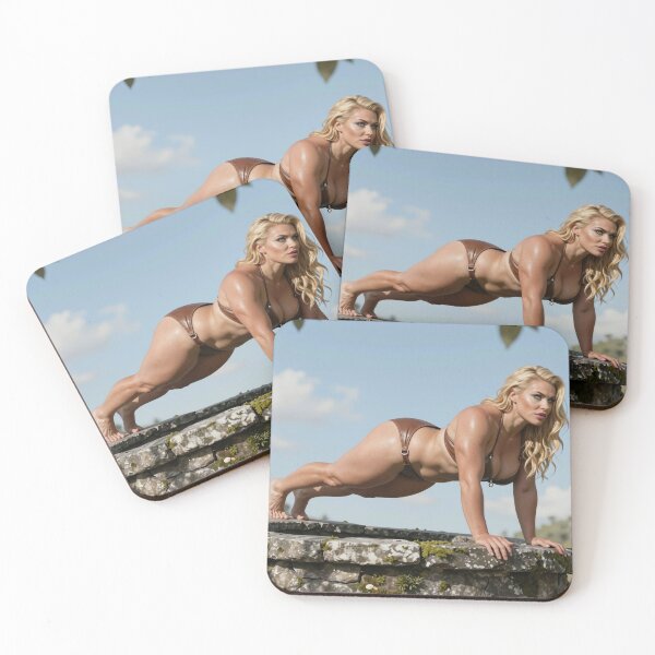 Item preview, Astrid blonde woman balance stone wall outdoors designed and sold by CathryneDelamort.