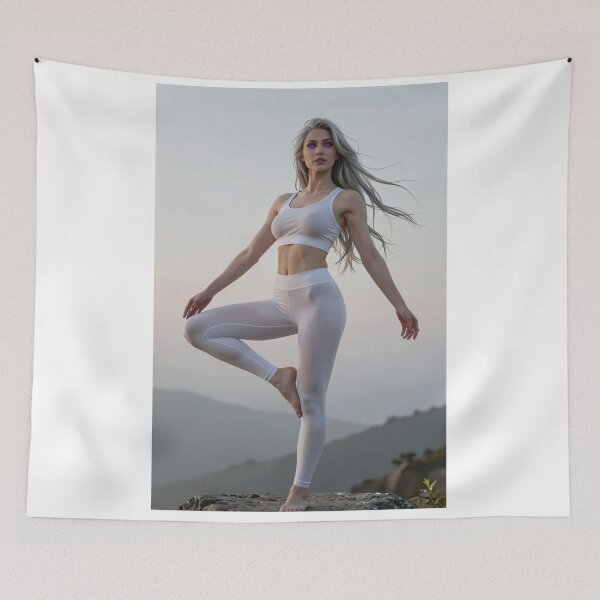 Item preview, Blonde woman white sportswear mountain balance designed and sold by CathryneDelamort.