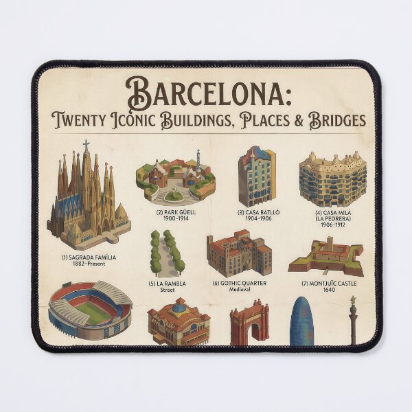 Item preview, Atlas BARCELONA – Twenty iconic buildings, squares & bridges - Poster Art designed and sold by Earth Celebration Designs.