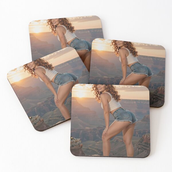 Item preview, Curly haired woman denim shorts canyon view designed and sold by CathryneDelamort.