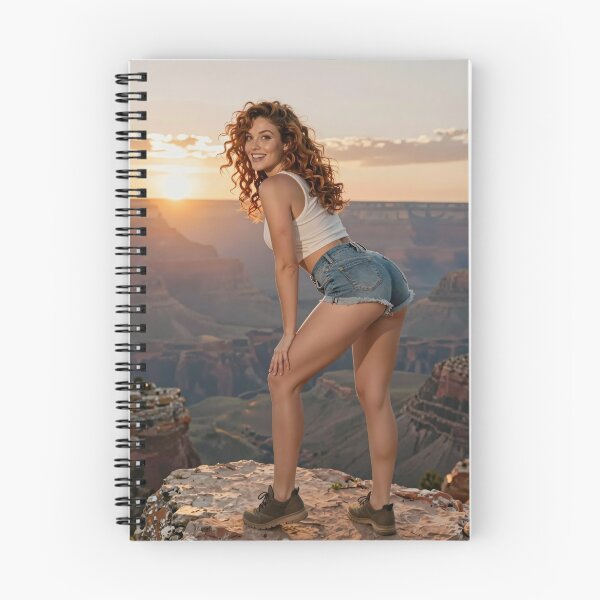 Item preview, Curly haired woman denim shorts canyon view designed and sold by CathryneDelamort.