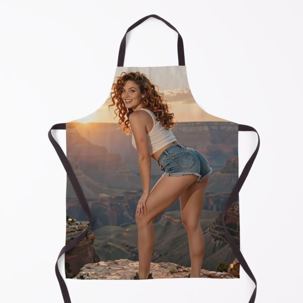 Item preview, Curly haired woman denim shorts canyon view designed and sold by CathryneDelamort.