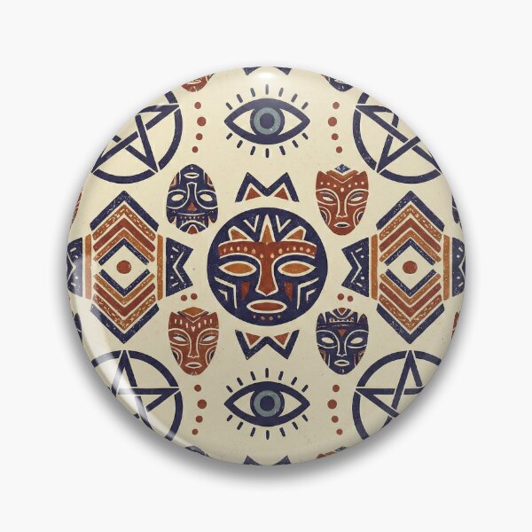 Item preview, Mystic Tribal Talisman Seamless Pattern: Evil Eye, Pentacle, and Folk Art Mask Design designed and sold by IndoPatterns.