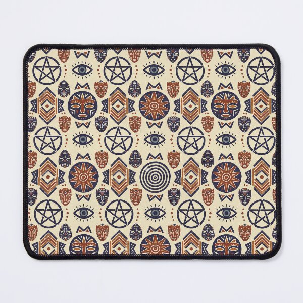 Item preview, Mystic Tribal Talisman Seamless Pattern: Evil Eye, Pentacle, and Folk Art Mask Design designed and sold by IndoPatterns.