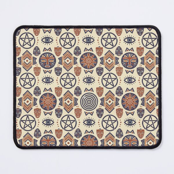 Item preview, Mystic Tribal Witch craft Seamless Pattern: Evil Eye, Pentacle, and Folk Art Mask Design designed and sold by IndoPatterns.