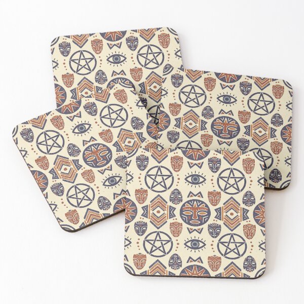 Item preview, Mystic Tribal Witch craft Seamless Pattern: Evil Eye, Pentacle, and Folk Art Mask Design designed and sold by IndoPatterns.