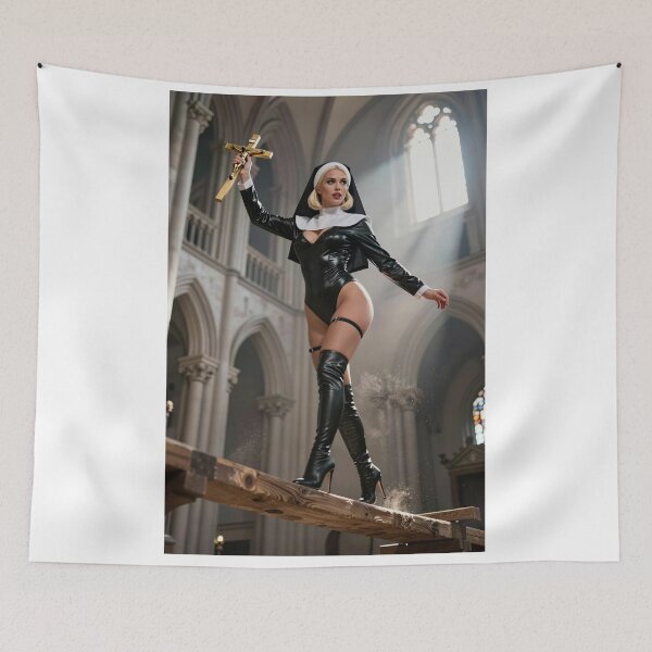 Item preview, Monja con botas de cuero balancea el pasillo de la iglesia designed and sold by CathryneDelamort.