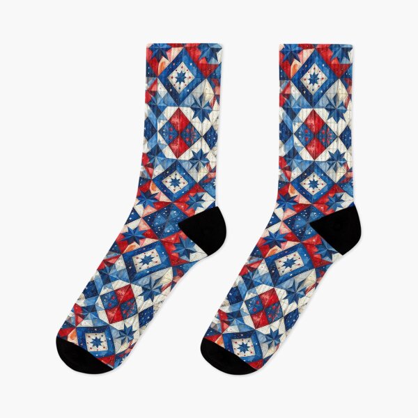 Item preview, American Vintage Quilt Red White and Blue Seamless Repeat designed and sold by Sharon Schwalbe.