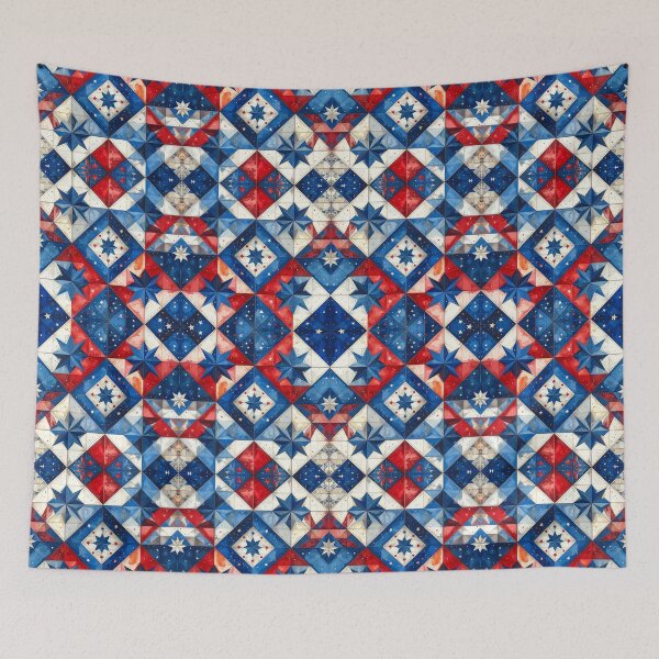Item preview, American Vintage Quilt Red White and Blue Seamless Repeat designed and sold by Sharon Schwalbe.