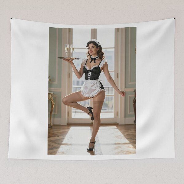 Item preview, Mujer con traje de sirvienta en equilibrio con champán designed and sold by CathryneDelamort.