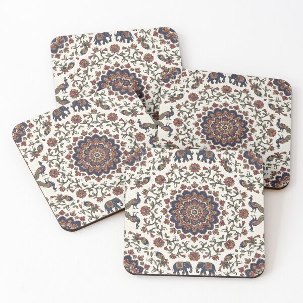 Item preview, Royal Elephant & Peacock Seamless Pattern - Vintage Indian Block Print Heritage Art designed and sold by IndoPatterns.
