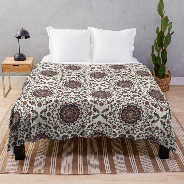 Item preview, Royal Elephant & Peacock Seamless Pattern - Vintage Indian Block Print Heritage Art designed and sold by IndoPatterns.