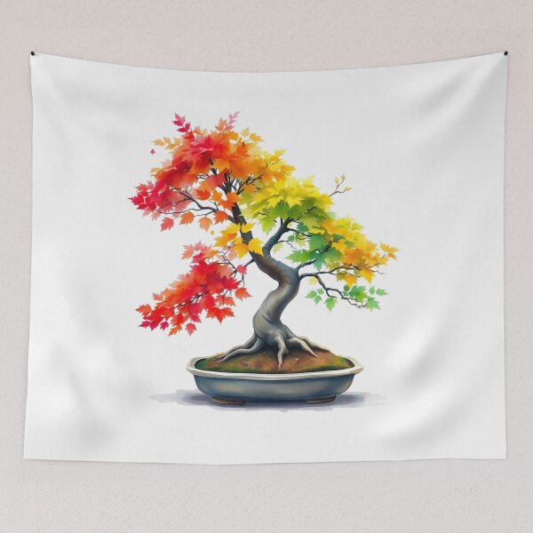 Item preview, Autumn Bonsai Watercolor – Red and Yellow Fall Bonsai Tree Lovers Art designed and sold by Artycom.