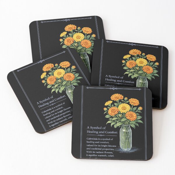 Item preview, Calendula Botanical Print, Vintage Floral Illustration, Healing and Comfort on Black designed and sold by Prayful.