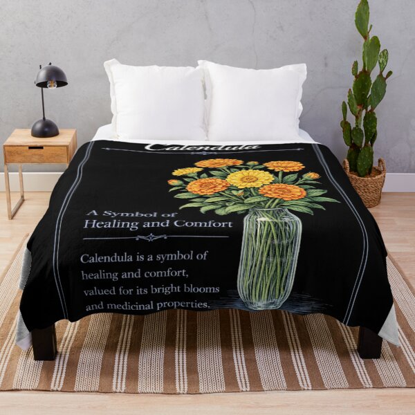 Item preview, Calendula Botanical Print, Vintage Floral Illustration, Healing and Comfort on Black designed and sold by Prayful.