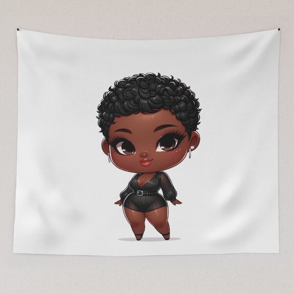 Item preview, Curvy Chibi Black Girl with Short Natural Hair designed and sold by Lulunza.
