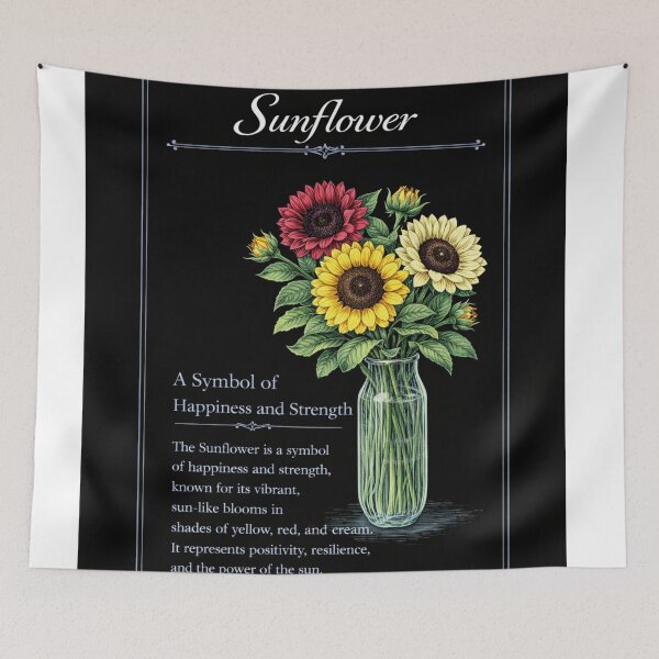 Item preview, Sunflower Botanical Print, Vintage Floral Illustration, Happiness and Strength on Black designed and sold by Prayful.