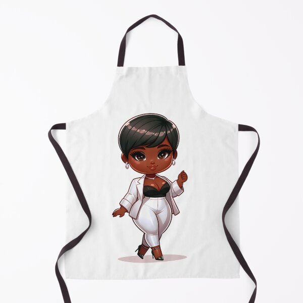 Aperçu de l'œuvre Femme noire grande taille style chibi en tenue blanche créée et vendue par Lulunza.