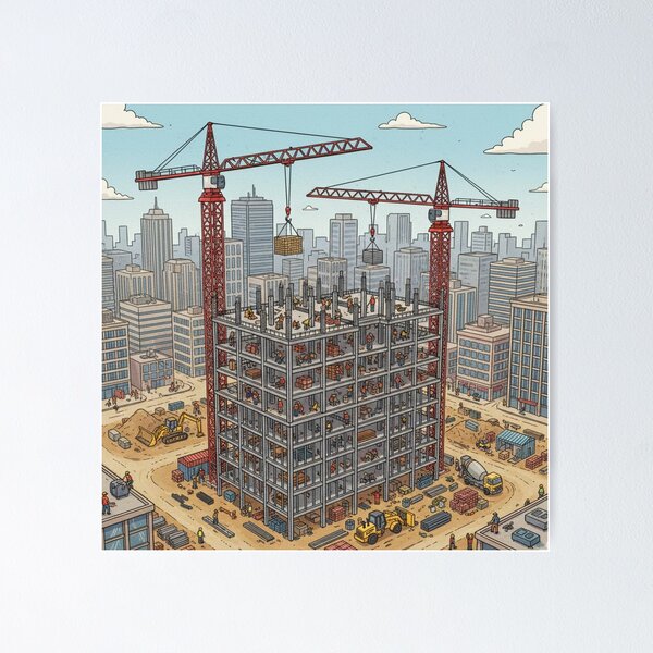 Item preview, Building the Skyline — High-Rise Construction Site Scenic Illustration designed and sold by unthinkabletees.